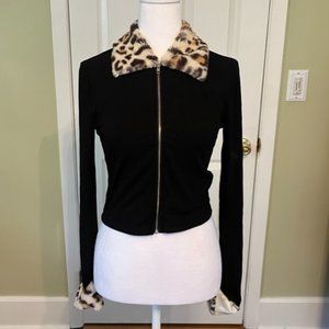 Leopard print zip up sweater